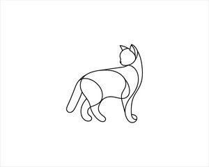 Minimalist Cat line art logo design icon vector illustration. Animal logotype concept. Outline cat logo.