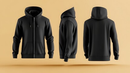 black pullover hoodie with zipper mockup for men with front and back view. hoodie mock-up template .
