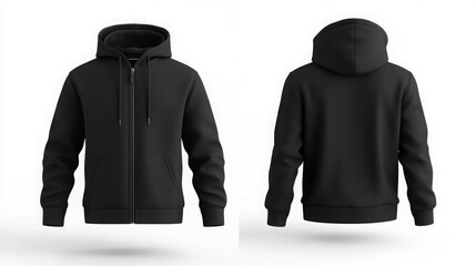 black pullover hoodie with zipper mockup for men with front and back view. hoodie mock-up template .
