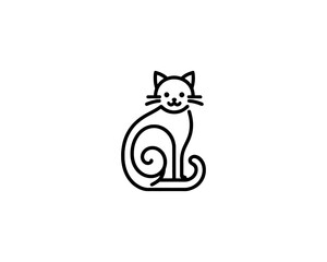 Minimalist Cat line art logo design icon vector illustration. Animal logotype concept. Outline cat logo.