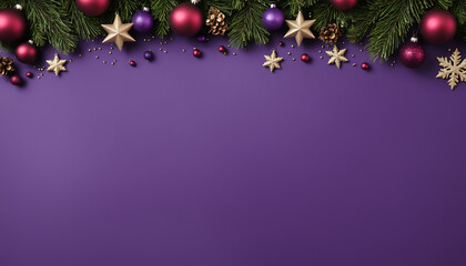 Christmas purple background with christmas tree and decorations, Ai generated images