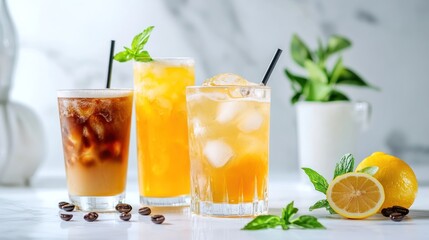 Refreshing Iced Drinks with Lemon and Basil