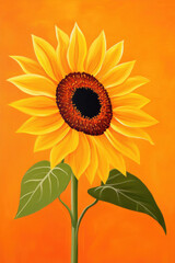 Naklejka premium Sunflower with vibrant petals on an orange background, illustrated in modern vibrant style, perfect for seasonal branding, posters, or decor...