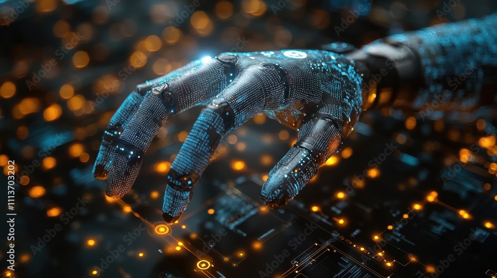Poster artificial intelligence technology concept human or use tech for connection to global business robot