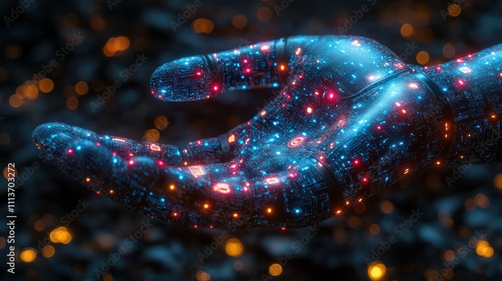 Poster artificial intelligence technology concept human or use tech for connection to global business robot