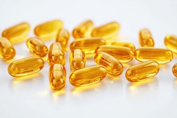 Yellow Vitamin Supplement Capsules on White Background