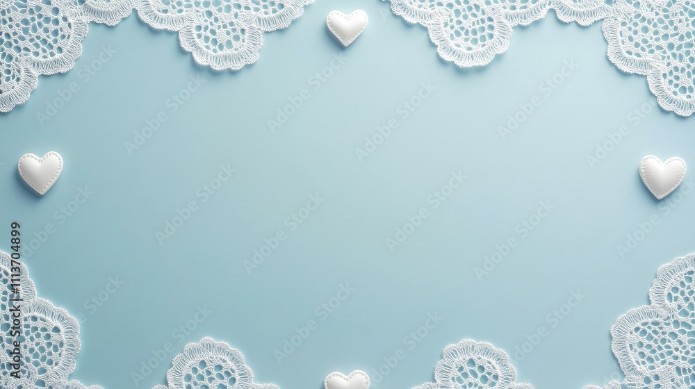 Aufkleber delicate lace border on a pastel background with subtle heart patterns and blank space