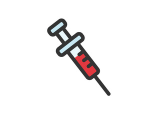 採血した、注射器のアイコン（線画カラー）のイラスト