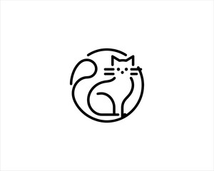 Minimalist Cat line art logo design icon vector illustration. Animal logotype concept. Outline cat logo.