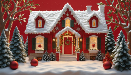 Christmas house with festive decoration, Ai generated images