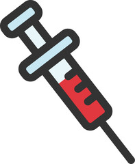 採血した、注射器のアイコン（線画カラー）のイラスト
