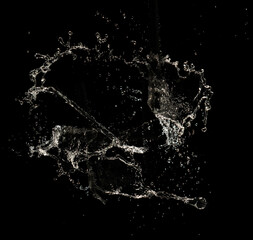 Crown water to object make curve drop explosion in ripple motion. Black background isolated. Crown...