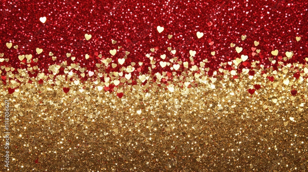 Aufkleber glittery red and gold background with sparkles and subtle heart patterns for elegant valentine text 
