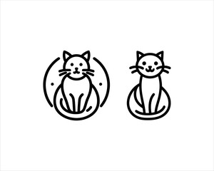 Minimalist Cat line art logo design icon vector illustration. Animal logotype concept. Outline cat logo.