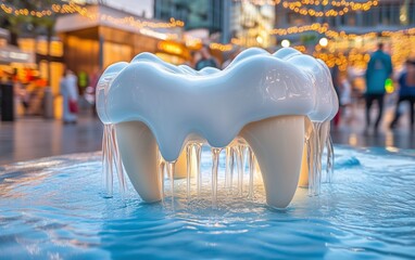 Abstract Tooth Shaped Fountain in City Center