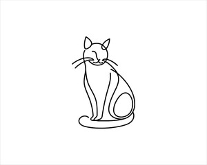 Minimalist Cat line art logo design icon vector illustration. Animal logotype concept. Outline cat logo.