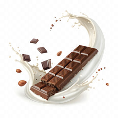 abstract 3d Milk and chocolate splash swirls with drops isolated on white background