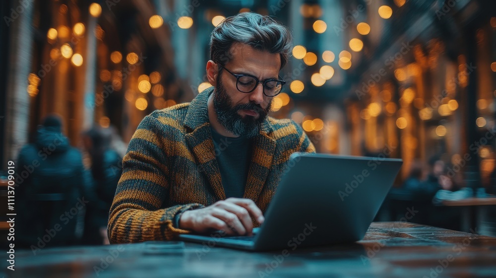 Poster business performance checklist using laptop doing online checklist survey filling out digital form c