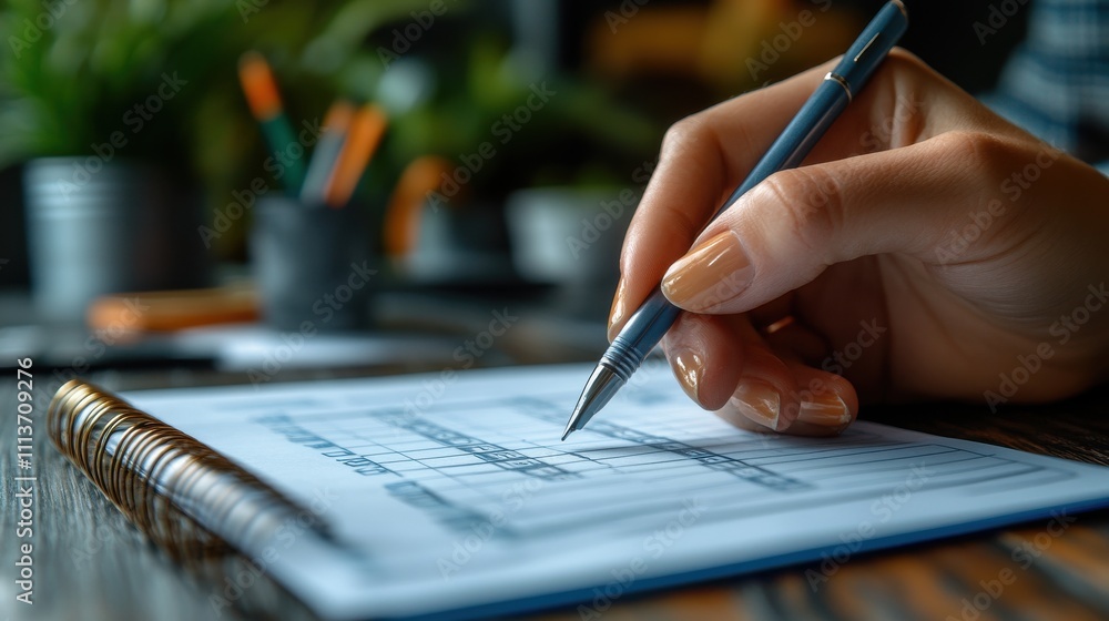 Poster business performance checklist using smartphone doing online checklist survey filling out digital fo