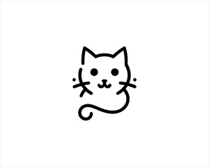 Minimalist Cat line art logo design icon vector illustration. Animal logotype concept. Outline cat logo.
