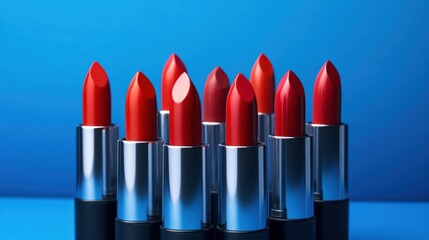 Red Lipsticks on Blue Background