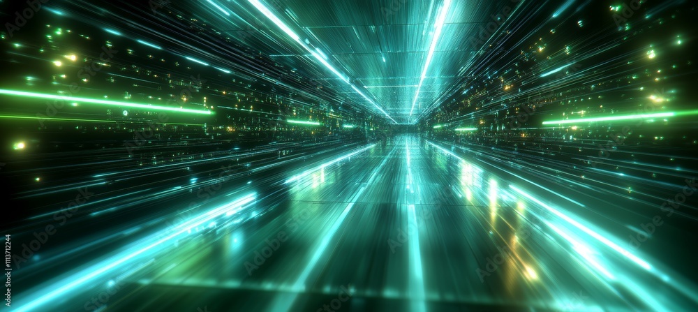 Poster cyberspace portal teleport. virtual data wireless transfer. generative ai technology.