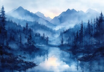 Fototapeta premium Watercolor Landscape Texture Dreamlike Ethereal Background