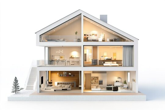 Cutaway illustration of modern house interior