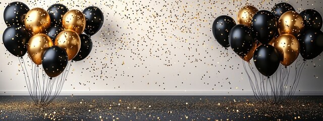 Birthday Celebration Gold Balloons Elegant Party Background Invitation Card