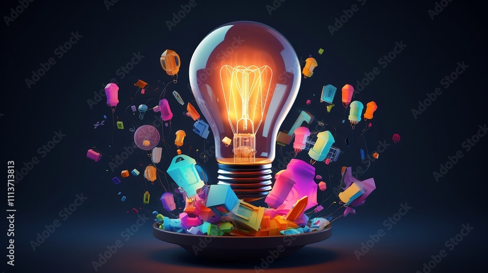 Aufkleber a concept image depicting a glowing light bulb surrounded by a collection of floating startup icons 
