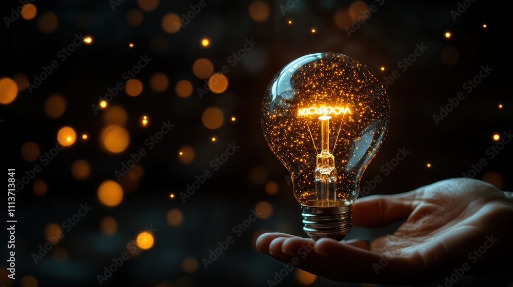 Aufkleber holding illuminated lightbulb idea innovation and inspiration with glowing virtual brain smart intel