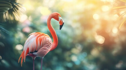 Pink Flamingo in Tropical Paradise