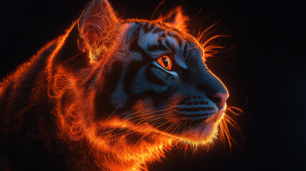 fiery, tiger, flame, fierce, wild, predator, stripes, jungle, roar, power, strength, agility, hunter, majestic, stealth, claws, fangs, speed, courage, spirit, energy, passion, heat, blaze, wilderness,