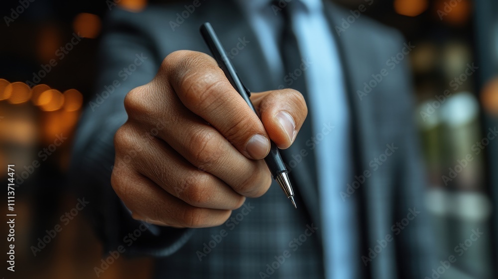 Poster is writing or ticking correct mark to approve document or project concept management examination sur
