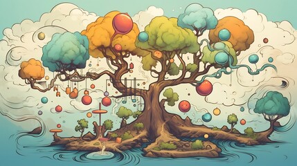 A detailed depicting a vibrant startup ecosystem represented as a network of interconnected nodes showcasing the collaborative nature growth potential