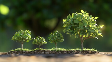 Fototapeta premium Money trees growing from small to big, symbolizing investments. 