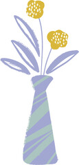 vase, flower, plant, green, spring, warm, decoration, yellow, mustardyellow, mint, blue, purple, illustration, png, transparent, card, clipart, botanic, botanical, minimalism, simple, modern, flatcolo