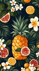 Tropical Fruits and Flowers Pattern Design
