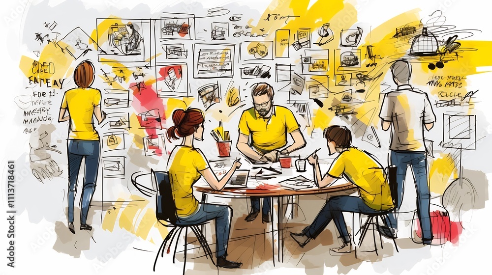 Poster vibrant startup team collaborating during a dynamic brainstorming session showcasing their ideas and
