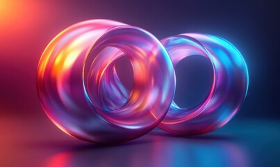 Floating Geometric Rings in Purple and Blue Gradient Minimalist 3D Render