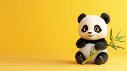 A cute cartoon panda holding a bamboo stalk.