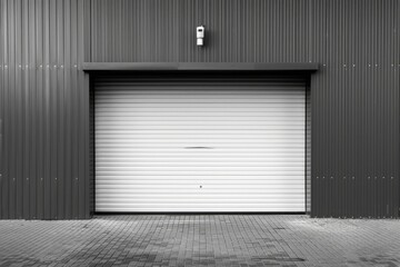 Closed white roller shutter door   automatic metal roller door used in factory  storage  garage.