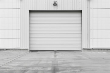 Closed white roller shutter door   automatic metal roller door used in factory  storage  garage.