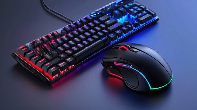 Gaming keyboard and mouse with RGB lighting - Powered by Adobe
