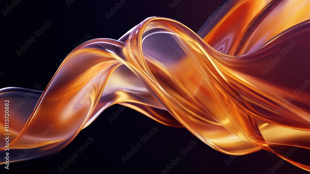 Poster flowing abstract waves of orange and gold create a mesmerizing visual effect against a dark backgrou