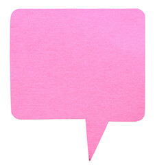 Pink blank cut out cardboard paper speech bubble with round rounded corners rough edges, copy space...