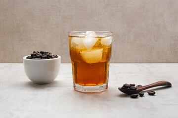 Homemade Iced Americano Coffee with coffee bean
