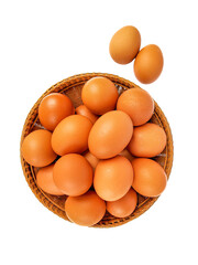 eggs in a basket isolated on white background