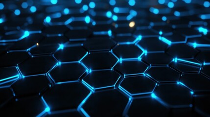 Obraz premium Futuristic hexagonal grid with glowing blue lines and a sleek metallic look.