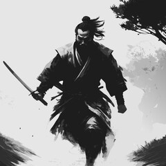 Samurai fighter with sword in hand